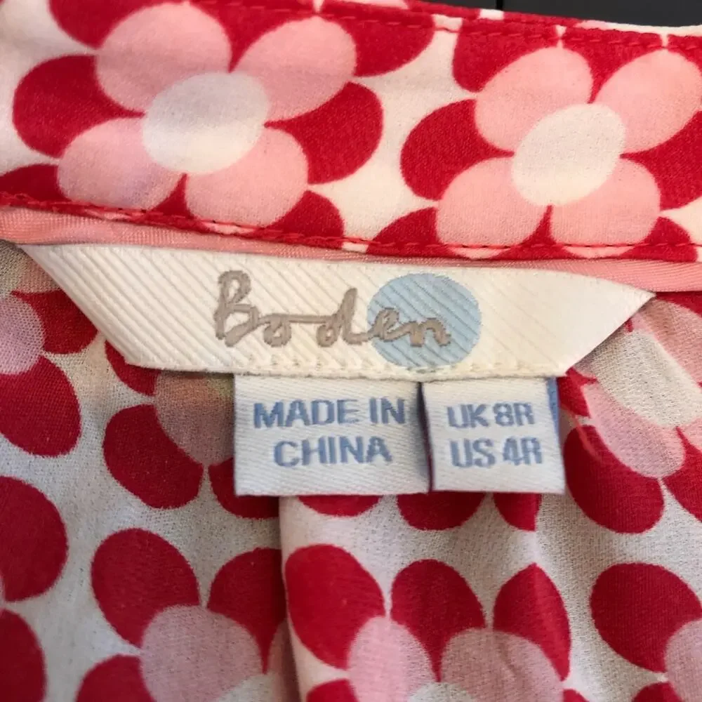 Boden red white pink floral silk drawstring waist shirt dress size 4R